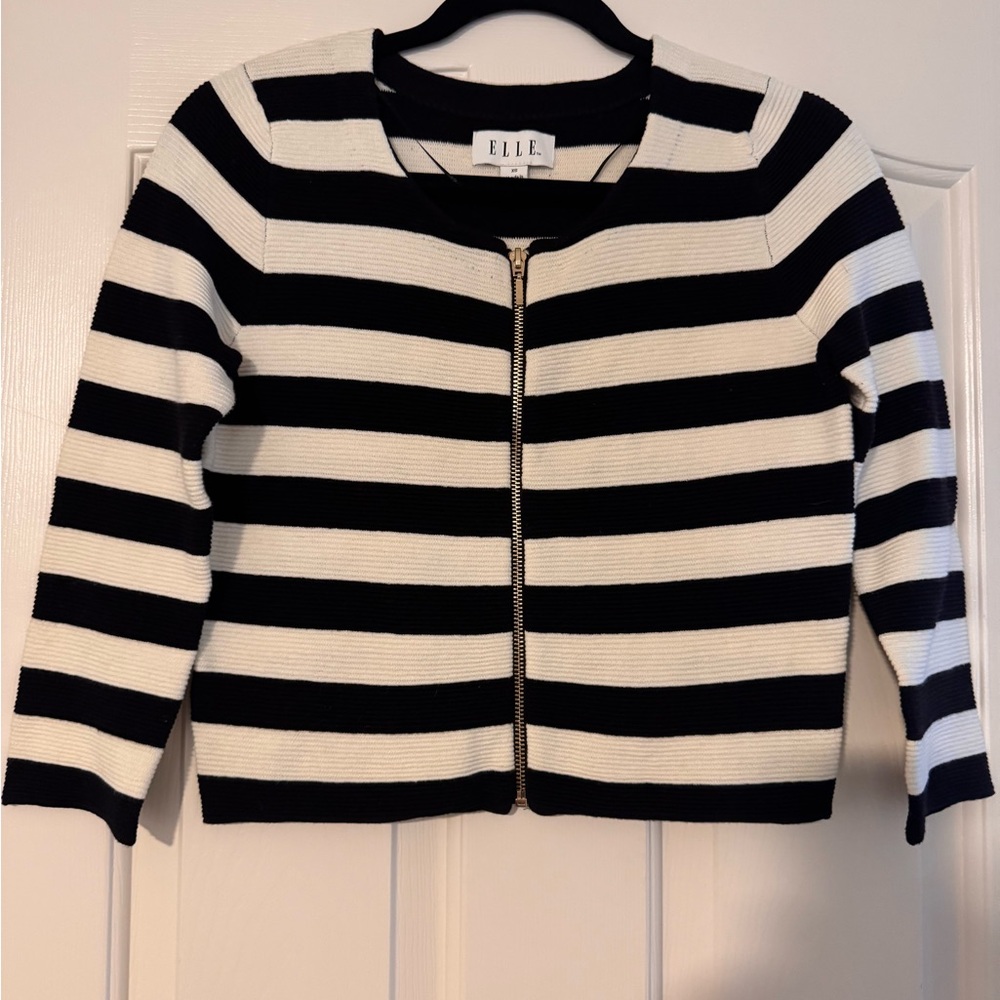 ELLE Black and White Striped Cardigan